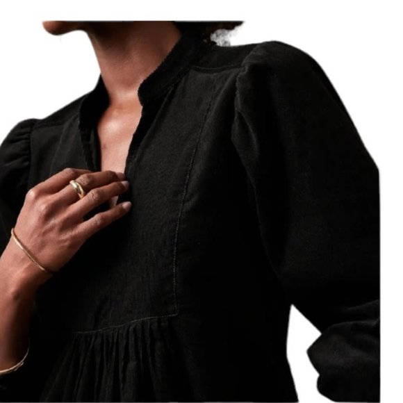 Banana Republic Factory Black Corduroy V Neck Long Sleeve Peplum Top NWT - Picture 2 of 9